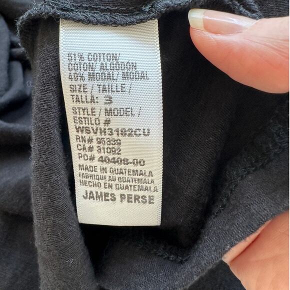 James Perse Black Deep V Round Neck Slub Tee Shirt Cap Sleeve Top 3 / L - Picture 6 of 9